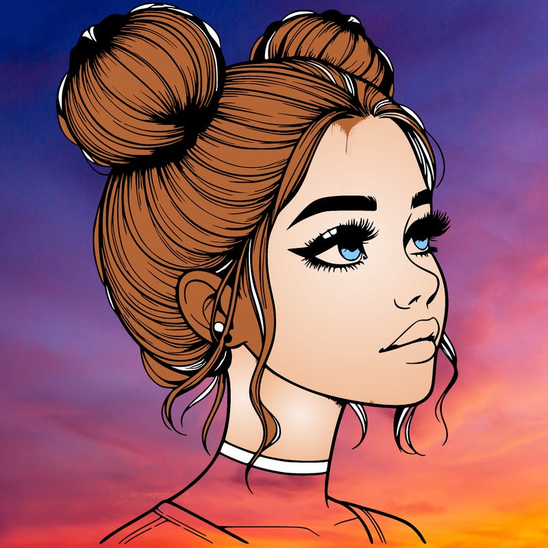 realistic girl with buns on the top of her head