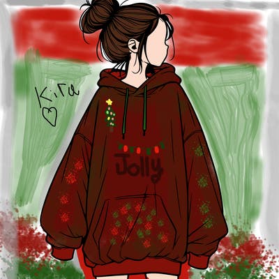 realistic girl with a oversized sweatshirt on and a bun