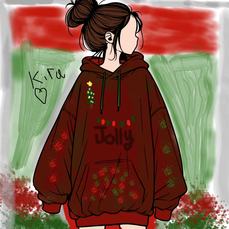 realistic girl with a oversized sweatshirt on and a bun