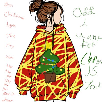 realistic girl with a oversized sweatshirt on and a bun