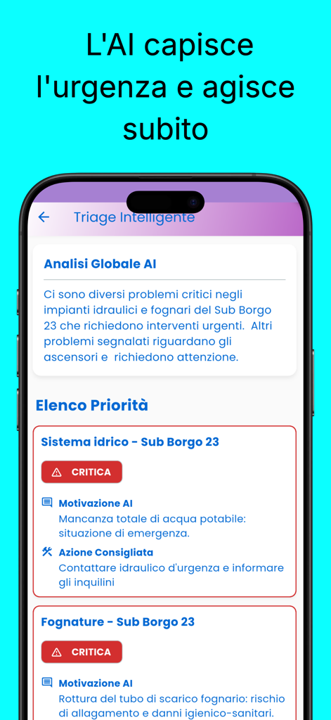 Gemini Smart - Interface do aplicativo Gemini Smart mostrando triagem com inteligência artificial com lista de prioridade de manutenção crítica