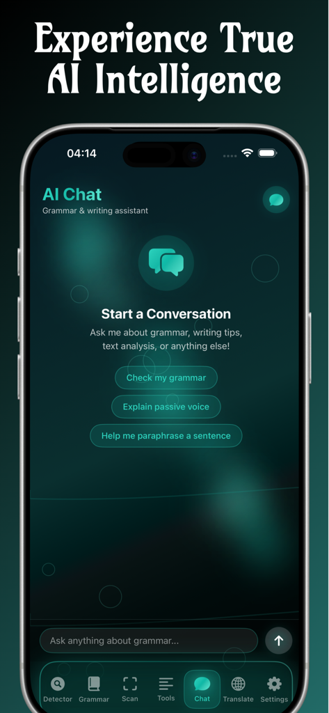 Grammar AI Plagiarism checker - AI chat interface for grammar and writing assistance on a mobile phone