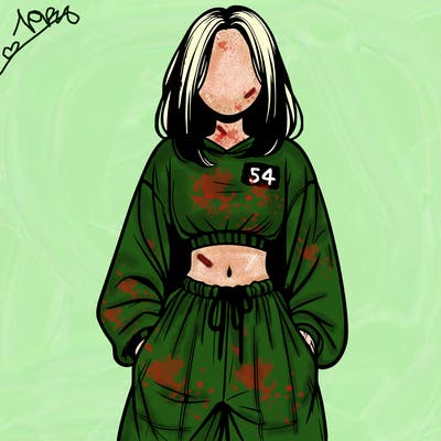 realistic girl faceless with baggy pants and a crop top