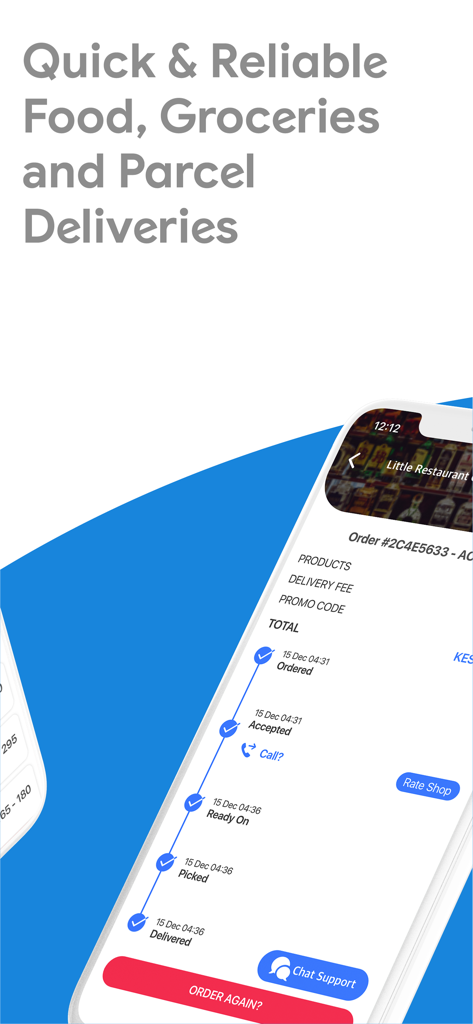 Little Ride - Little Ride app screen displaying food and parcel delivery status tracking