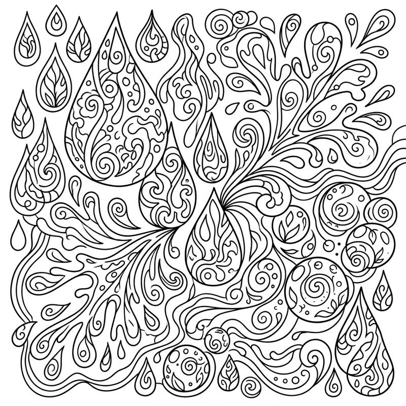 Explore a mesmerizing world of water with this intricate raindrop patterns coloring page. Designed specifically for teens, it features complex compositions and delicate line work to challenge your artistic skills.