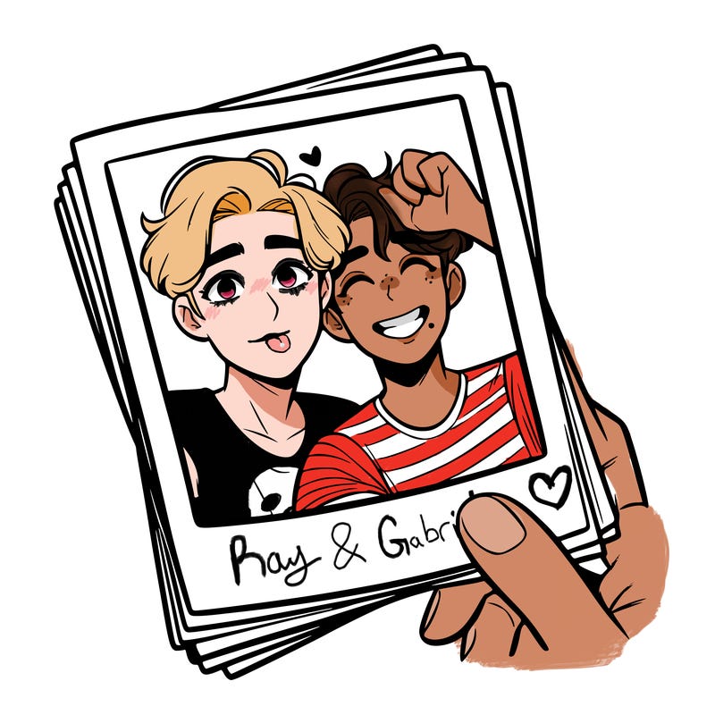 realistic, best friends taking a polaroid picture