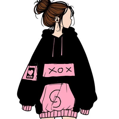 realistic girl with a oversized sweatshirt on and a bun