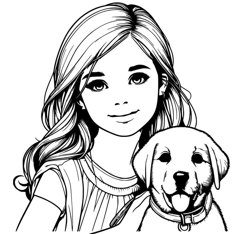 realistic girl with dog