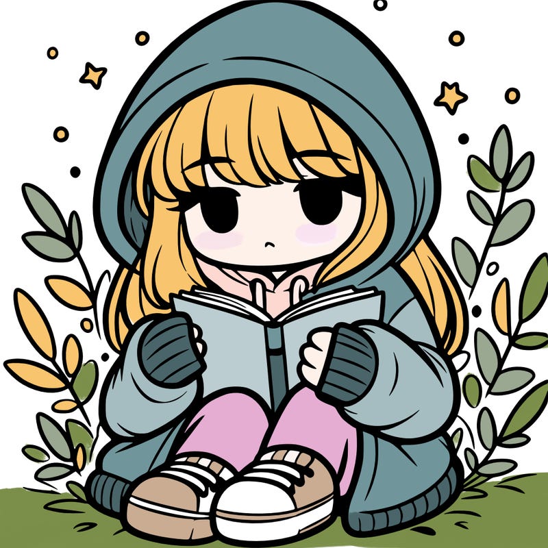 girl in oversized hoodie reading a book
