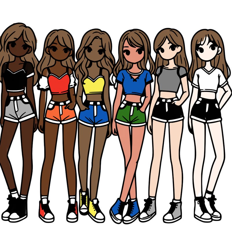 a group of girls wearing crop tops and shorts