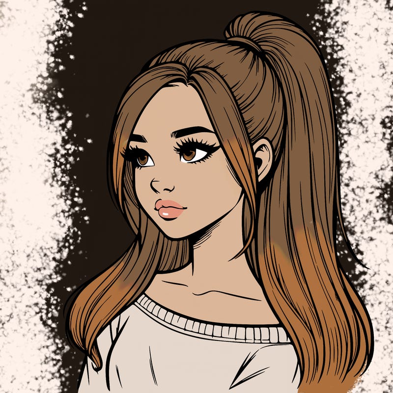 realistic girl with a high ponytail