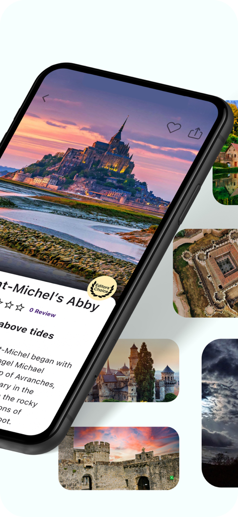 Castle.Tips-beautiful Castles! - Castle Tips mobile app featuring Mont Saint Michel Abbey at sunset