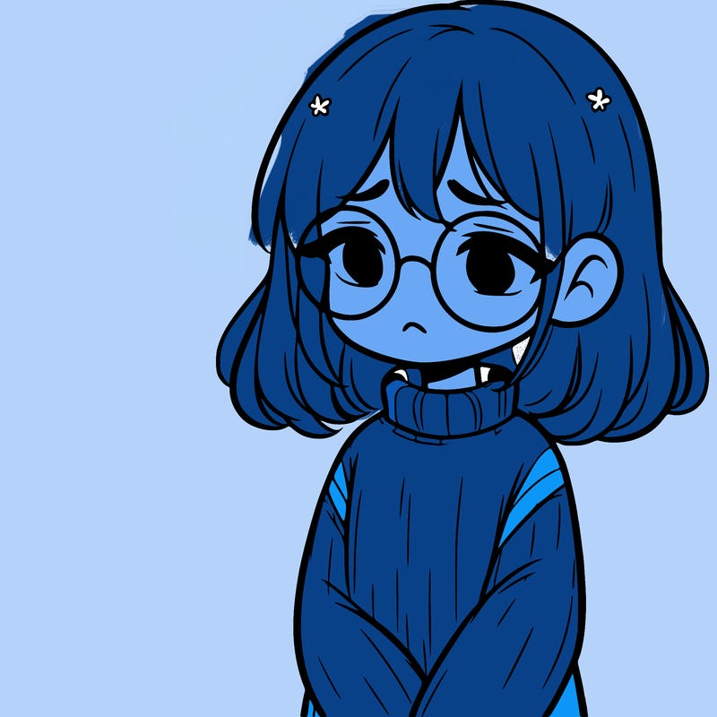 sad girl with glasses in a sweater