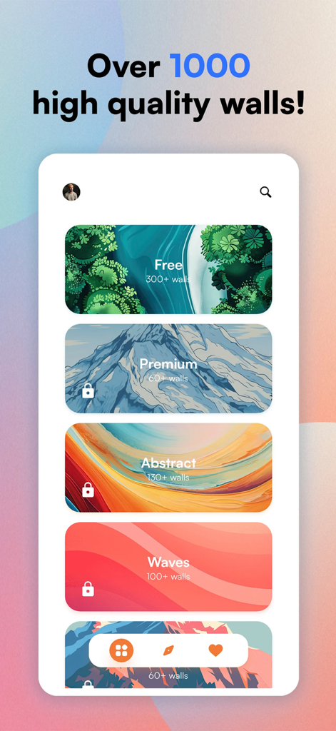 Lumina Wallpapers - Interfaz de la aplicación Fondos de Pantalla Lumina mostrando categorías como fondos abstractos y premium.