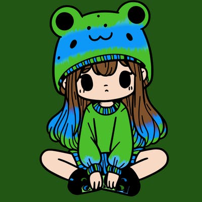 a girl wearing a frog hat and some frog socks
