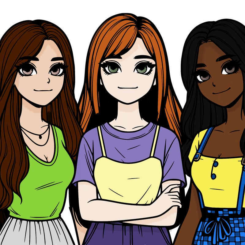 realistic group of three girls