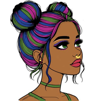 realistic girl with buns on the top of her head