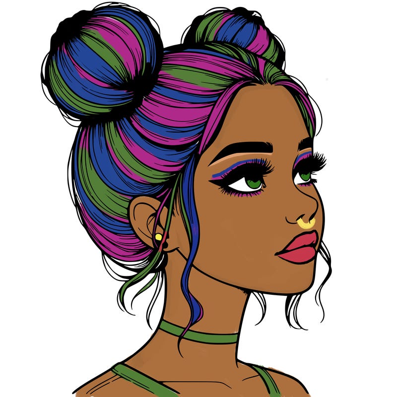 realistic girl with buns on the top of her head