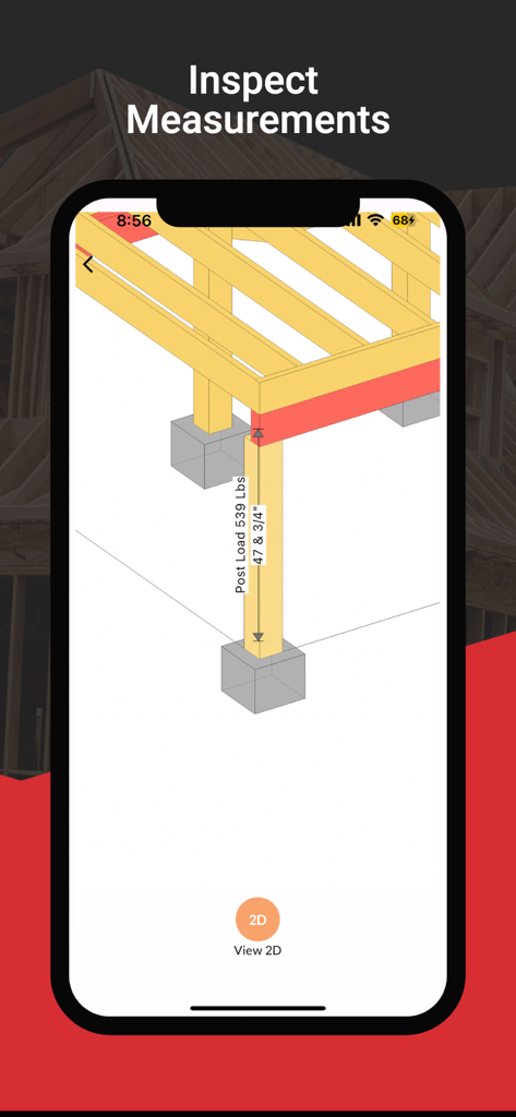 RedX Decks - 3D Deck Builder - RedX Decksアプリ画面に、ポスト荷重と正確な測定値を含む構造的整合性解析が表示されています