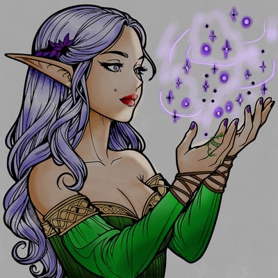 realistic elf girl doing magic