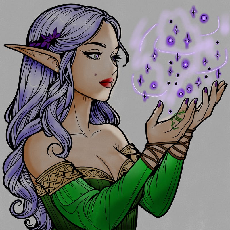realistic elf girl doing magic