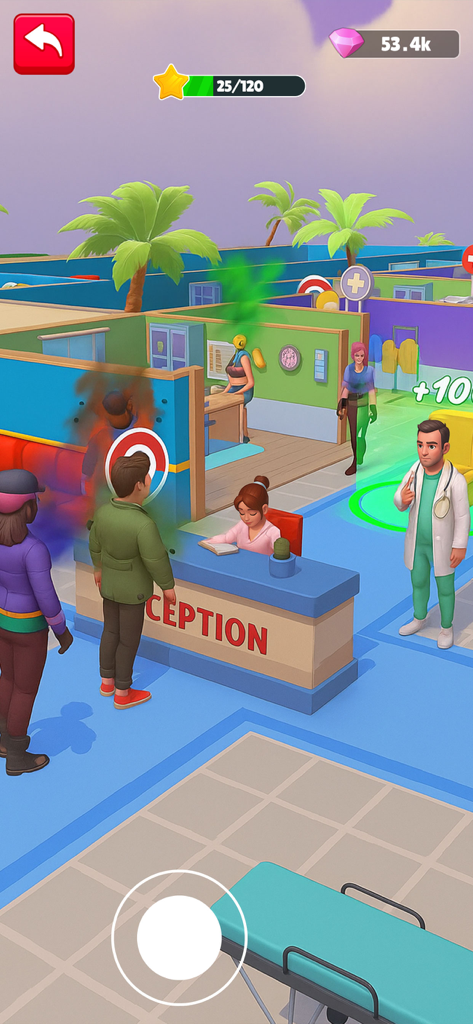 Glow & Guru Satisfying ASMR - A medical spa reception area in the Glow and Guru satisfying ASMR game where characters wait for treatments