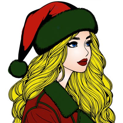 realistic girl in santa hat