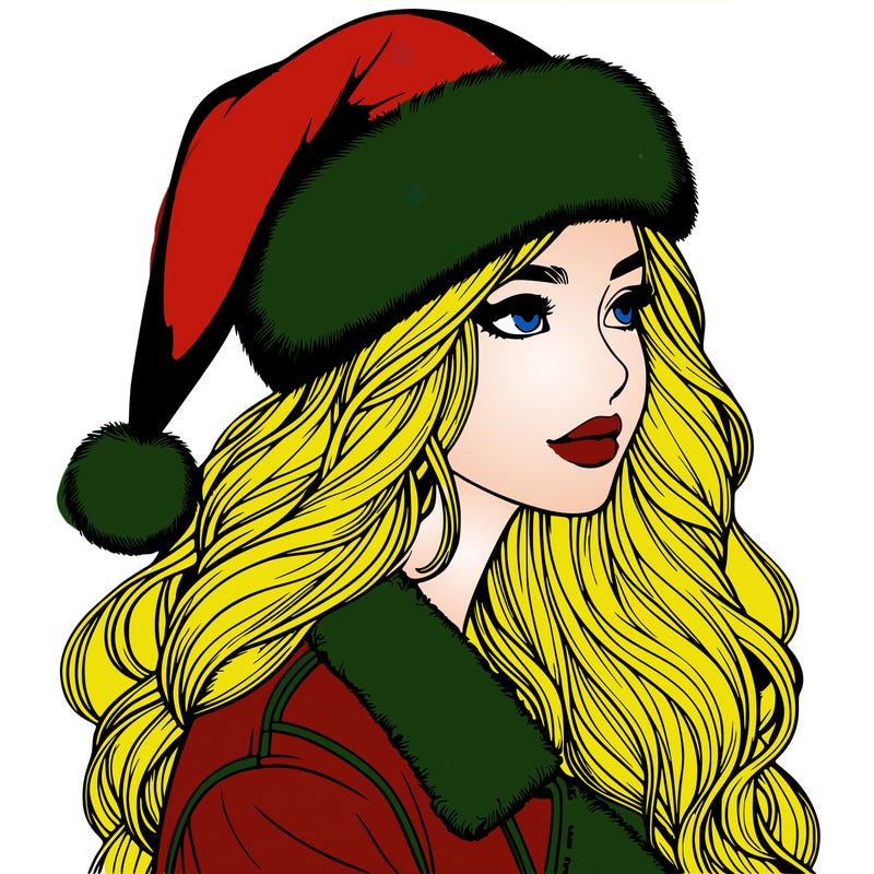realistic girl in santa hat