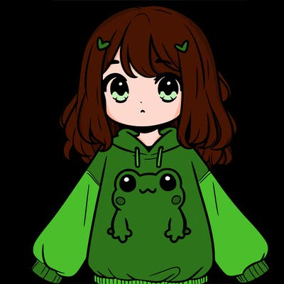 girl wearing frogging sweatshirt