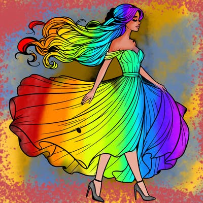 realistic woman in a dress flowing in the wind