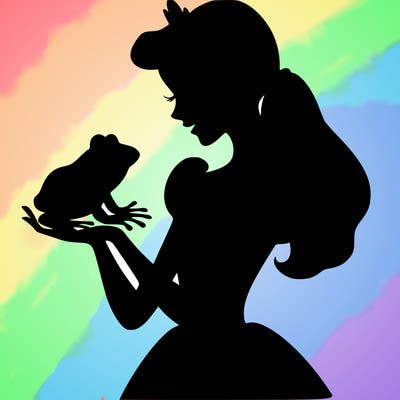 a shadow of a princess holding a frog realistic