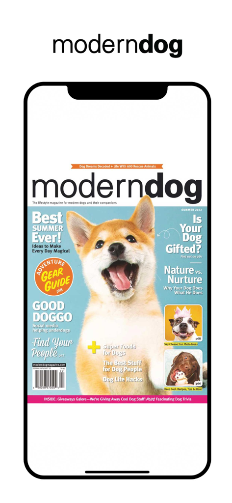 Modern Dog - Digital cover of Modern Dog magazine featuring a smiling Shiba Inu puppy