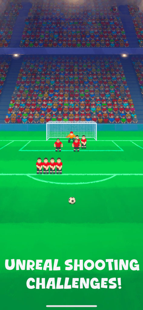 Soccer Game - Free Kick Watch - サッカーゲームのゲームプレイ画面で、ボール、ゴールの前のディフェンダーの壁が表示されています。