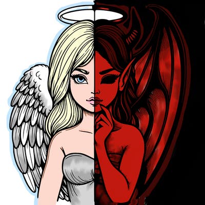 realistic angel half demon