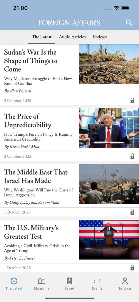 Foreign Affairs Magazine - Foreign Affairs Magazine app news feed showing current geopolitical articles and policy analysis