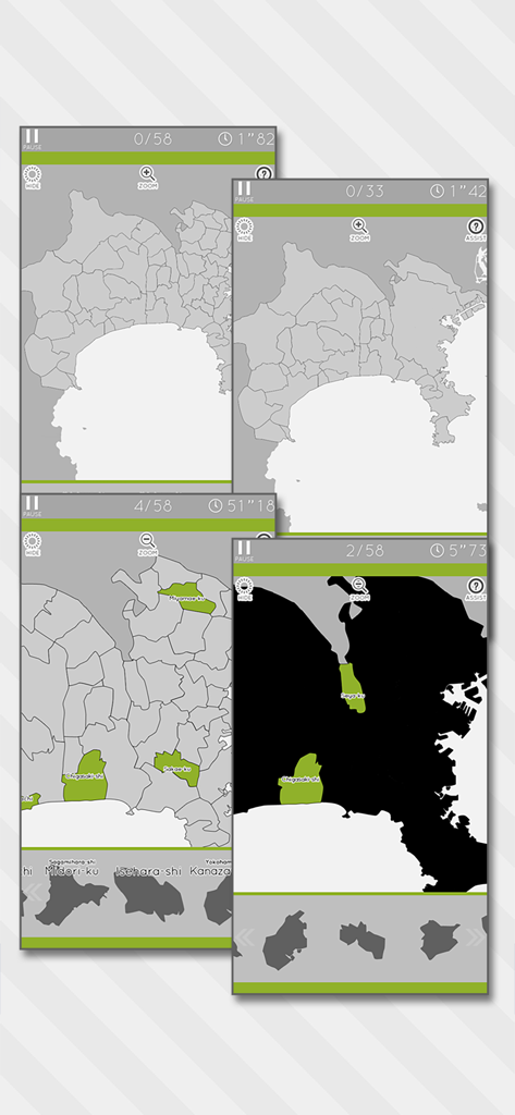 Kanagawa Map Puzzle - Gameplay screens showing regional map puzzle pieces for Kanagawa Japan