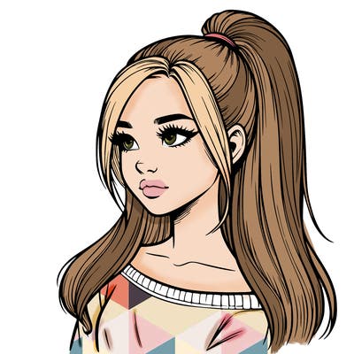 realistic girl with a high ponytail
