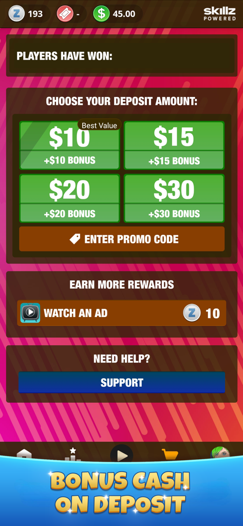 Pachinko Arcade - Plinko Cash - Pachinko Arcade Plinko Cash deposit screen showing real money bonus offers and payment options.