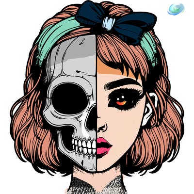realistic girl with half skull mask