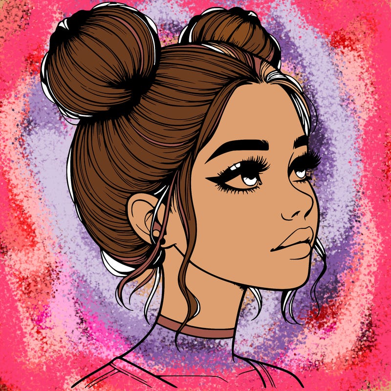 realistic girl with buns on the top of her head