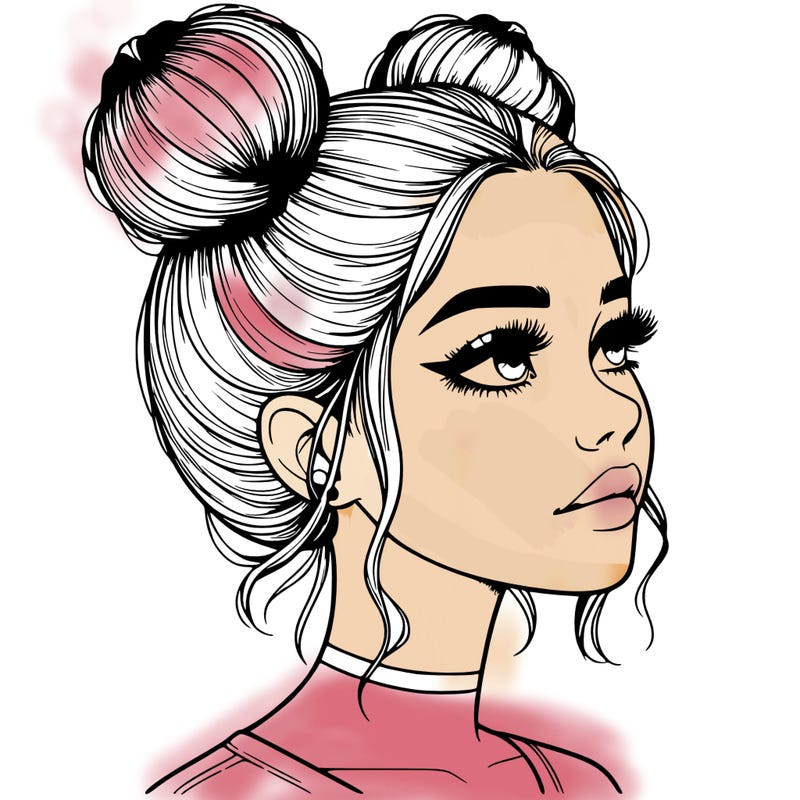 realistic girl with buns on the top of her head