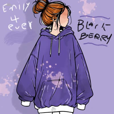 realistic girl with a oversized sweatshirt on and a bun