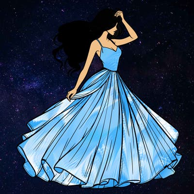 realistic woman with dress flowing in the wind