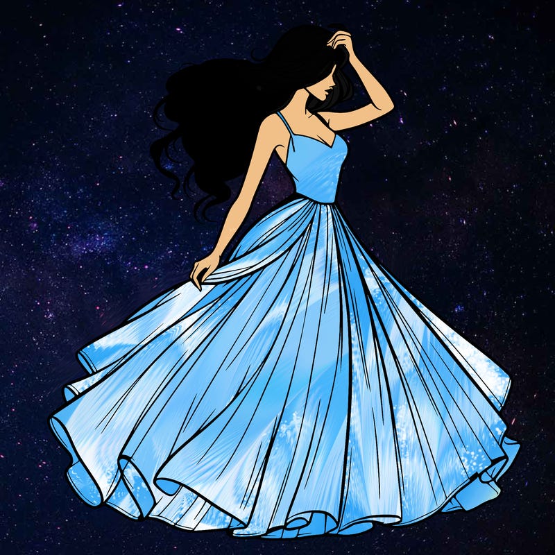 realistic woman with dress flowing in the wind