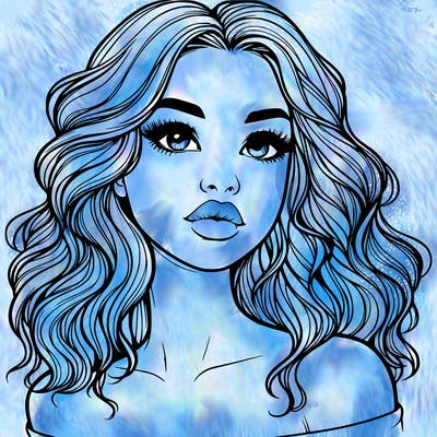 realistic girl with wavy hair and lips