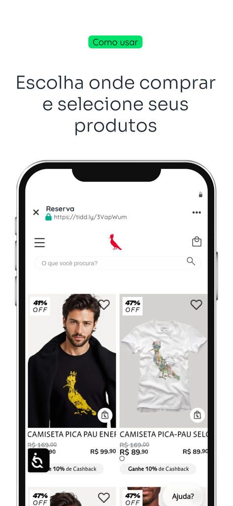 Pagaleve app screen showing how to browse and select fashion products from partner stores for buy now pay later