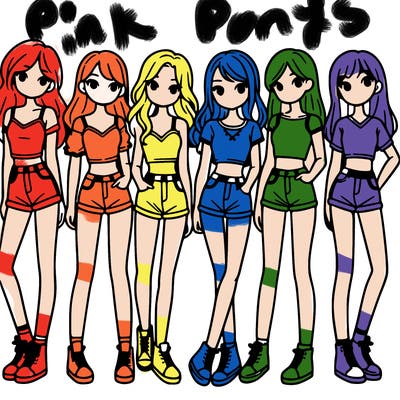 a group of girls wearing crop tops and shorts