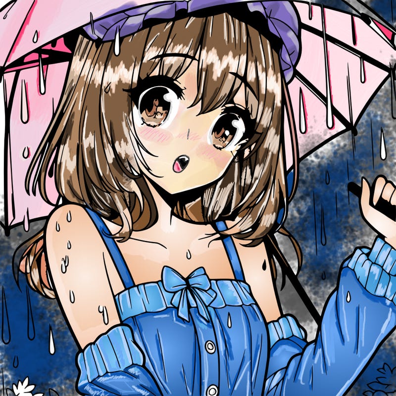 pretty anime girl in the rain