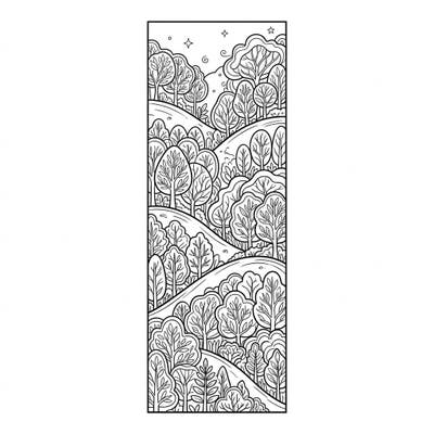 Transport yourself to a serene landscape of rolling hills and lush forests with this captivating bookmark design. Perfect for nature lovers, this detailed template promises hours of creative relaxation.