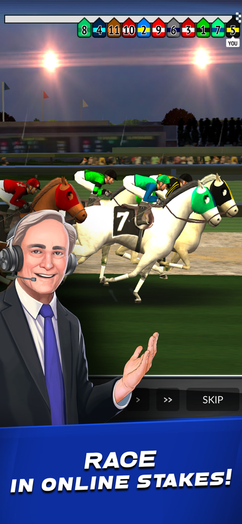 Live 3D horse racing gameplay in Horse Racing Manager 2025